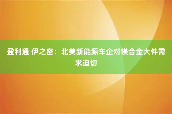 盈利通 伊之密：北美新能源车企对镁合金大件需求迫切